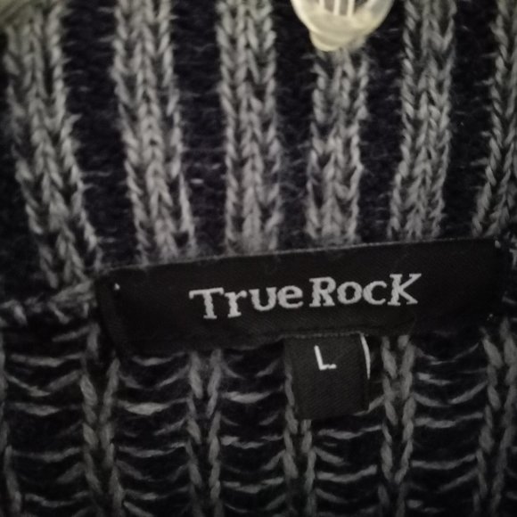 Vintage Blue Cable Knit Thick Button Down Turtleneck Sweater Size LG (T-338) - Picture 11 of 13